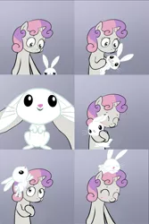 Size: 2000x3000 | Tagged: angel bunny, blushing, cute, derpibooru import, exploitable meme, meme, obligatory pony, safe, sweetie belle, sweetie's note meme