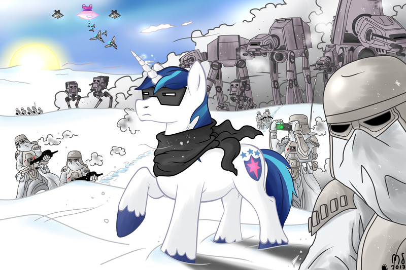 Size: 3000x2000 | Tagged: artist:modernstormtrooper, crossover, crystal empire, derpibooru import, safe, shining armor, snow goggles, snowtrooper, star wars, stormtrooper