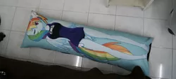 Size: 1771x797 | Tagged: anthro, body pillow, breasts, busty rainbow dash, clothes, derpibooru import, irl, one-piece swimsuit, photo, rainbow dash, safe, school swimsuit, swimsuit