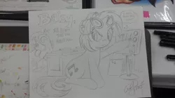 Size: 1024x577 | Tagged: artist:andypriceart, derpibooru import, headphones, karaoke, oc, photo, safe, traditional art, vinyl scratch