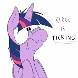 Size: 500x500 | Tagged: artist:karpet-shark, clock is ticking, derpibooru import, frown, messy mane, safe, scene interpretation, scrunchy face, solo, this will end in tears, twilight snapple, twilight sparkle, twily-daily