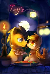 Size: 735x1087 | Tagged: dead source, safe, artist:si1vr, derpibooru import, derpy hooves, doctor whooves, time turner, pegasus, pony, doctor who, doctorderpy, eating, female, food, lady and the tramp, male, mare, parody, pasta, shipping, spaghetti, spaghetti scene, straight, table, tardis