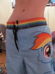 Size: 1280x1707 | Tagged: apparel, belly button, clothes, derpibooru import, human, irl, irl human, merchandise, photo, rainbow dash, safe, shorts, solo