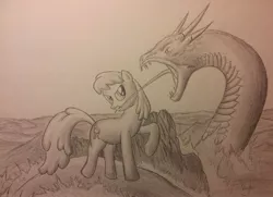 Size: 919x667 | Tagged: safe, artist:bronyving, derpibooru import, mjölna, earth pony, pony, sea serpent, female, jormungandr, mare, monochrome, sea monster, traditional art