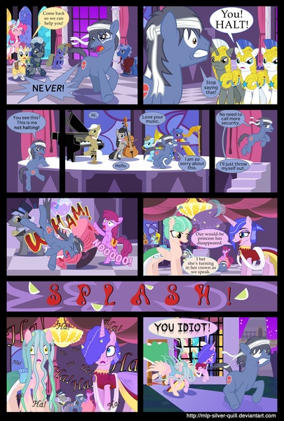 Size: 2000x2961 | Tagged: artist:mlp-silver-quill, bandage, beauty brass, berry punch, berryshine, comic, comic:a princess' tears, derpibooru import, frederic horseshoepin, medic, oc, oc:clutterstep, octavia melody, peach dream, pinkie pie, pokey pierce, royal guard, safe, top tier