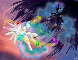 Size: 5778x4483 | Tagged: absurd resolution, artist:owlvortex, banishment, crying, derpibooru import, element of generosity, element of honesty, element of kindness, element of laughter, element of loyalty, element of magic, elements of harmony, fight, magic, nightmare moon, princess celestia, princess twilight sparkle (episode), safe