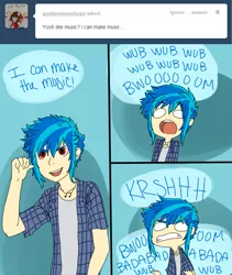 Size: 1000x1187 | Tagged: ask, askequestrianboys, comic, derpibooru import, dubstep, human, humanized, music, record scrape, rule 63, safe, tumblr, vinyl scratch, wub