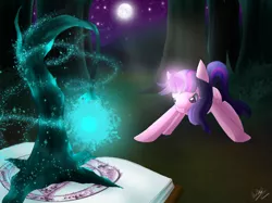 Size: 900x673 | Tagged: artist:neko-luvz, book, derpibooru import, magic, magic circle, safe, solo, tree, twilight sparkle