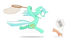 Size: 5000x2606 | Tagged: safe, artist:zutheskunk, derpibooru import, lyra heartstrings, pony, .svg available, bipedal, chase, crossover, eyes on the prize, grin, hand, humie, lyra doing lyra things, net, simple background, smiling, that pony sure does love hands, the addams family, thing, thought bubble, transparent background, vector, wide eyes