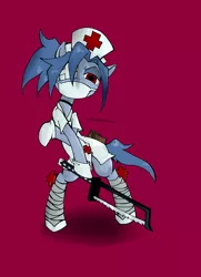 Size: 1691x2340 | Tagged: safe, artist:juanrock, derpibooru import, ponified, pony, bipedal, hacksaw, nurse, skullgirls, solo, valentine (skullgirls)