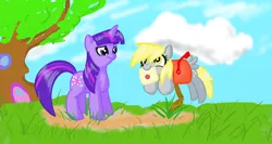 Size: 1366x728 | Tagged: safe, artist:rastaquouere69, derpibooru import, derpy hooves, twilight sparkle, pegasus, pony, derpy inside a mailbox, female, mail, mailbox, mare, mouth hold