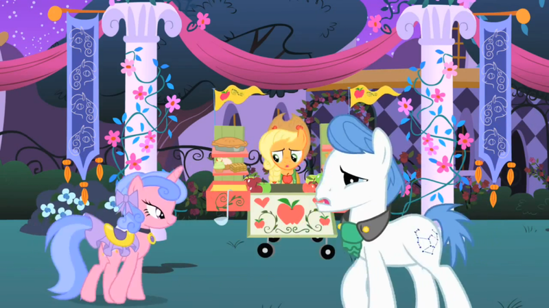 Size: 1025x576 | Tagged: applejack, derpibooru import, face, orion, royal ribbon, safe, screencap, shooting star (character), the best night ever