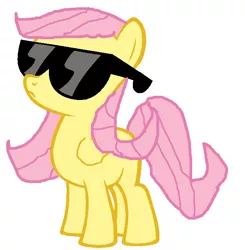 Size: 636x650 | Tagged: artist needed, safe, derpibooru import, fluttershy, pegasus, pony, alternate hairstyle, deal with it, female, filly, solo, sunglasses