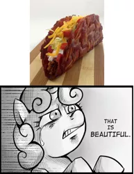 Size: 540x700 | Tagged: bacon, derpibooru import, exploitable meme, food, meat, meme, safe, sweetie belle, taco, taco bell, that is beautiful