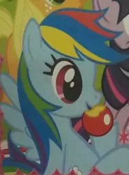 Size: 190x258 | Tagged: apple, bizarro dash, bizarro world, color error, derpibooru import, food, official, rainbow dash, safe, sparkle world, wobniar, you had one job