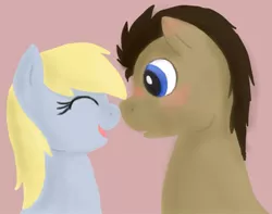 Size: 901x711 | Tagged: safe, artist:sunshine-heart, derpibooru import, derpy hooves, doctor whooves, time turner, pegasus, pony, blushing, boop, cute, derpabetes, doctorderpy, eyes closed, female, happy, male, mare, noseboop, open mouth, shipping, smiling, straight