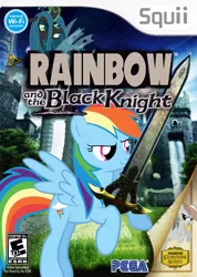 Size: 712x1000 | Tagged: safe, artist:nickyv917, derpibooru import, queen chrysalis, rainbow dash, box art, caliburn, crossover, image, parody, png, sonic and the black knight, sonic the hedgehog, sonic the hedgehog (series), wii