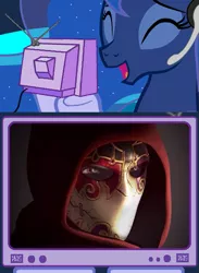 Size: 507x693 | Tagged: safe, derpibooru import, princess luna, alicorn, pony, gamer luna, exploitable meme, eyes closed, fable, headset, jack of blades, meme, obligatory pony, smiling, tv meme