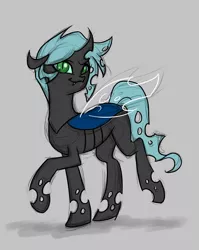 Size: 1794x2255 | Tagged: artist:valkyrie-girl, changeling, derpibooru import, fanfic, fanfic art, fanfic:the successors, female, gray background, oc, oc:ghost, safe, simple background, solo, unofficial characters only, walking