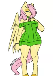 Size: 1280x1829 | Tagged: anthro, artist:avante92, breasts, charm, charm bracelet, clothes, dead source, derpibooru import, female, fluttershy, short-sleeved sweater, solo, solo female, suggestive, sweater, sweatershy, unguligrade anthro