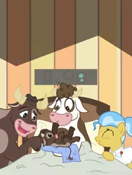 Size: 600x800 | Tagged: artist:adiwan, ask, ask the vet pony, baby, bull, calf, cow, daisy jo, derpibooru import, doctor fauna, happy ending, safe, tumblr