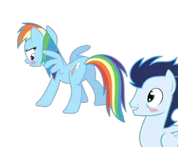 Size: 4700x3900 | Tagged: suggestive, artist:gizemyorganci, derpibooru import, rainbow dash, soarin', blushing, butt, female, lip bite, male, plot, presenting, seductive, shipping, simple background, soarindash, straight, transparent background, vector