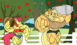 Size: 1966x1150 | Tagged: abs, anthro, apple bloom, apple brawn, applejack, applejacked, artist:wobbleblot-alt, breasts, buff, buff breasts, busty applejack, derpibooru import, female, hyper, muscles, overdeveloped muscles, sexy, suggestive