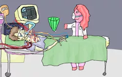 Size: 916x580 | Tagged: anthro, artist:crystals1986, bed, blood, crying, crystal, derpibooru import, doctor, electrocardiogram, glasses, hand, hospital, human, mask, pinkie pie, quality, safe, self insert, urine, why