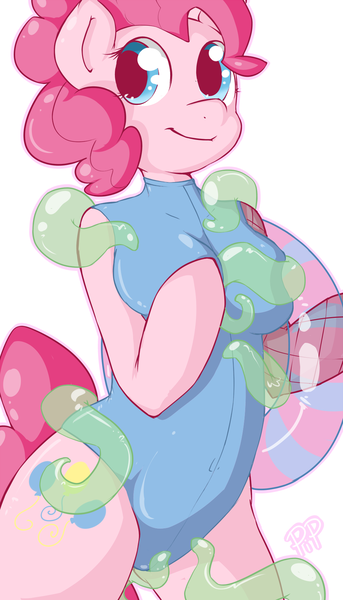 Size: 1000x1750 | Tagged: questionable, artist:pinkieinprivate, derpibooru import, pinkie pie, anthro, ask school swimsuit pinkie pie, boob squish, breasts, busty pinkie pie, cameltoe, clothes, female, image, one-piece swimsuit, png, school swimsuit, sukumizu, swimsuit, tentacle porn, tentaclepie, tentacles