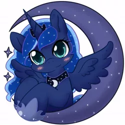 Size: 529x526 | Tagged: artist:yukandasama, blushing, crescent moon, cute, dead source, derpibooru import, lunabetes, moon, princess luna, safe, solo