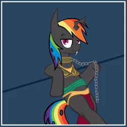 Size: 800x800 | Tagged: adorasexy, artist:bouxn, bedroom eyes, bikini, bikini top, bra, chains, changeling, changelingified, clothes, collar, cute, dashling, derpibooru import, female, loincloth, rainbow dash, raised eyebrow, sexy, slave leia outfit, slave outfit, solo, solo female, species swap, star wars, suggestive, swimsuit, underwear