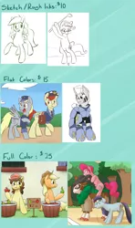 Size: 950x1600 | Tagged: safe, artist:goat train, deleted from derpibooru, derpibooru import, applejack, care package, derpy hooves, mayor mare, pinkie pie, sapphire joy, special delivery, oc, gogoat, pegasus, pony, advertisement, commission, commission info, female, mare, pokémon, wheaties