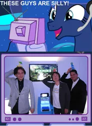 Size: 563x771 | Tagged: derpibooru import, e3, exploitable meme, gamer luna, meme, nintendo, obligatory pony, pikmin, princess luna, reggie fils-aime, safe, satoru iwata, shigeru miyamoto, silly, tv meme