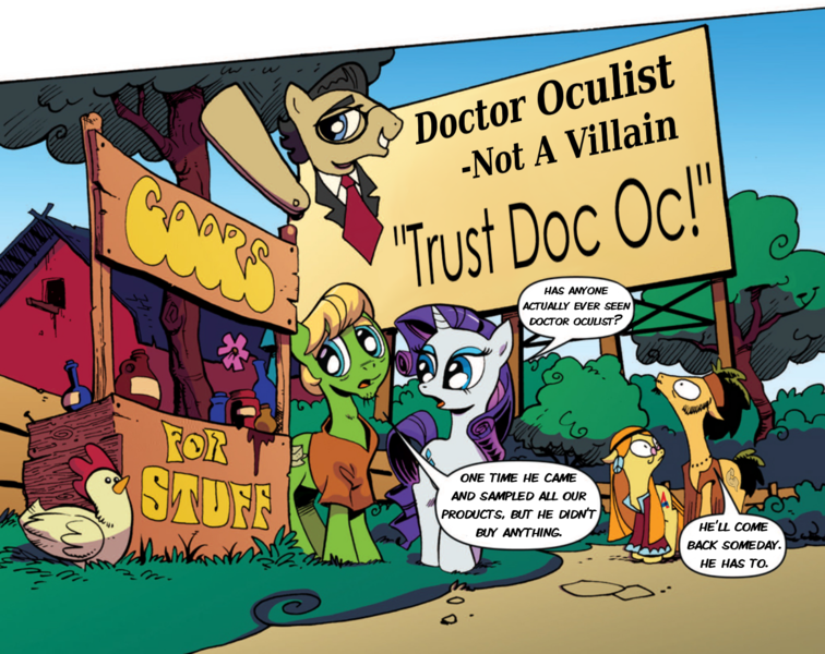 Size: 1444x1146 | Tagged: antagonist, comic book, derpibooru import, edit, flax seed, flax seed looks at stuff, my little pony mysteries, rarity, safe, spider-man, wheat grass