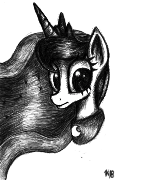 Size: 567x608 | Tagged: artist:infinitussketch, derpibooru import, monochrome, princess luna, safe, solo