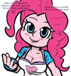 Size: 600x650 | Tagged: safe, artist:livesmutanon, derpibooru import, pinkie pie, human, comic:based anon, equestria girls, /mlp/, breasts, busty pinkie pie, cleavage, color, female, humanized, solo