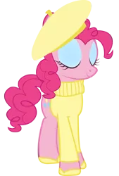 Size: 1000x1475 | Tagged: artist:cool77778, beret, clothes, derpibooru import, hat, pinkie pie, safe, simple background, solo, sweater, transparent background, vector