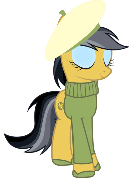 Size: 1000x1371 | Tagged: artist:cool77778, beret, clothes, daring do, derpibooru import, hat, safe, simple background, solo, sweater, transparent background, vector