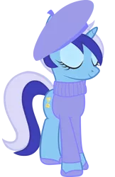 Size: 1000x1539 | Tagged: artist:cool77778, beret, clothes, derpibooru import, hat, minuette, safe, simple background, solo, sweater, transparent background, vector