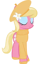 Size: 1000x1641 | Tagged: safe, artist:cool77778, derpibooru import, lily, lily valley, earth pony, pony, beret, clothes, eyes closed, flower, flower in hair, hat, lily (flower), simple background, solo, sweater, transparent background, vector