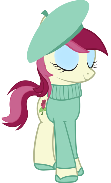 Size: 1000x1641 | Tagged: artist:cool77778, beret, clothes, derpibooru import, hat, roseluck, safe, simple background, solo, sweater, transparent background, vector