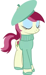 Size: 1000x1641 | Tagged: artist:cool77778, beret, clothes, derpibooru import, hat, roseluck, safe, simple background, solo, sweater, transparent background, vector