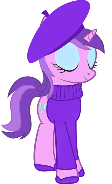 Size: 1000x1641 | Tagged: amethyst star, artist:cool77778, beret, clothes, derpibooru import, hat, safe, simple background, solo, sweater, transparent background, vector