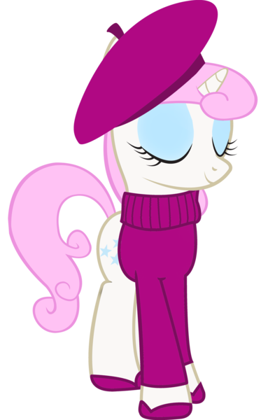 Size: 1000x1568 | Tagged: artist:cool77778, beatnik, beret, clothes, derpibooru import, hat, safe, simple background, solo, sweater, transparent background, twinkleshine, vector