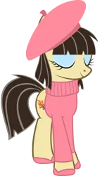 Size: 1000x1641 | Tagged: artist:cool77778, beatnik, beret, clothes, derpibooru import, hat, safe, sibsy, simple background, solo, sweater, transparent background, vector, wild fire