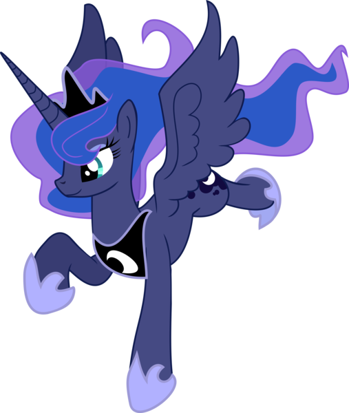 Size: 7000x8282 | Tagged: absurd resolution, artist:kp-shadowsquirrel, artist:pinkiemina, derpibooru import, flying, princess luna, raised hoof, safe, simple background, smiling, solo, spread wings, transparent background, vector, wings