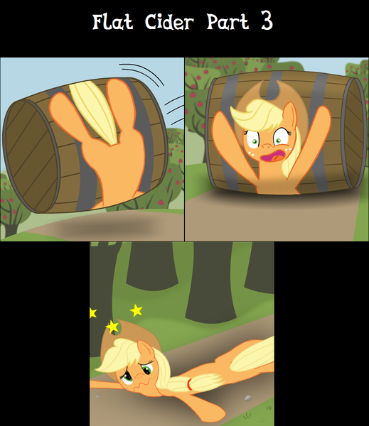 Size: 1000x1156 | Tagged: applejack, artist:bsting, barrel, cartoon physics, circling stars, derpibooru import, dizzy, flattened, safe