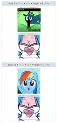 Size: 294x617 | Tagged: suggestive, artist:livesmutanon, derpibooru import, pinkie pie, queen chrysalis, rainbow dash, human, comic:based anon, derpibooru, equestria girls, /mlp/, breasts, busty pinkie pie, cleavage, color, exploitable meme, female, fusion, humanized, juxtaposition, juxtaposition win, juxtaposition winception, meme, meta, meta:grimdark, solo, solo female