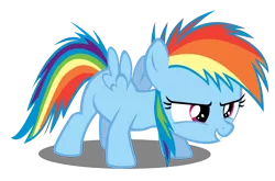 Size: 3000x1977 | Tagged: safe, artist:emonroe7, derpibooru import, rainbow dash, pegasus, pony, crouching, female, filly, filly rainbow dash, lidded eyes, simple background, solo, transparent background, vector, younger