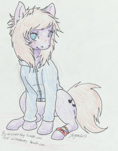 Size: 776x987 | Tagged: safe, artist:bekuno, derpibooru import, oc, unofficial characters only, earth pony, pony, clothes, jacket, neuro, neuropone, oc art challenge, solo, traditional art